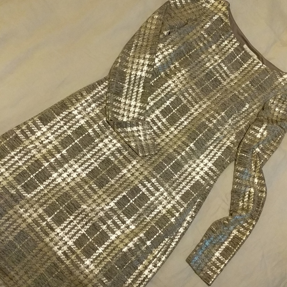 Eliza J Gold Plaid Long Sleeve Dress